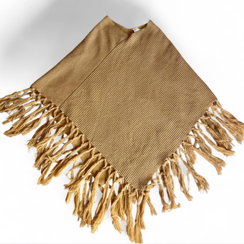 XOXO Camel Fringe Knit Poncho